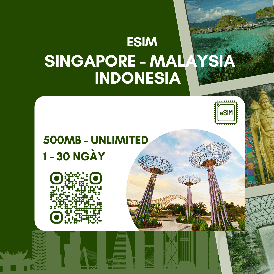 eSIM Singapore, Malaysia, Indonesia tốc độ cao 4G, chỉ có data