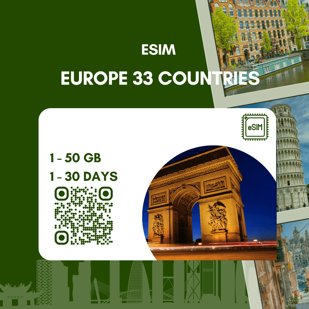 eSIM châu Âu (33 nước) tốc độ cao 4G, chỉ có data 